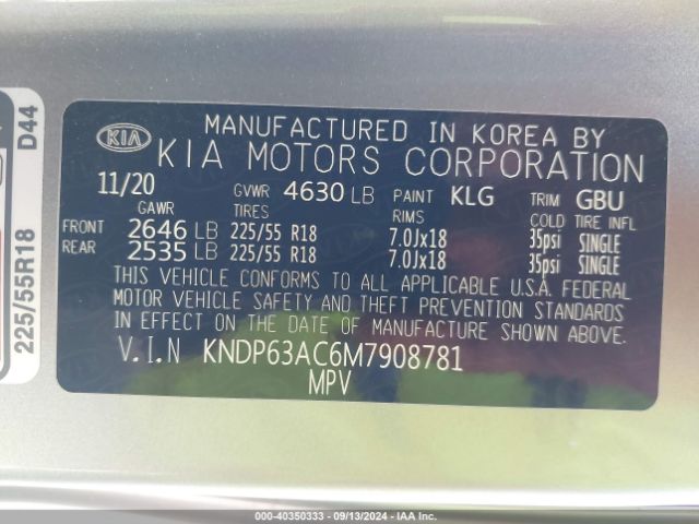 Photo 8 VIN: KNDP63AC6M7908781 - KIA SPORTAGE 