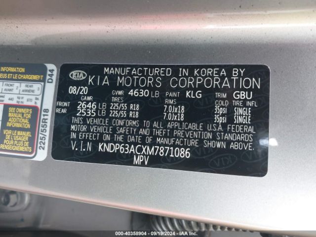 Photo 8 VIN: KNDP63ACXM7871086 - KIA SPORTAGE 