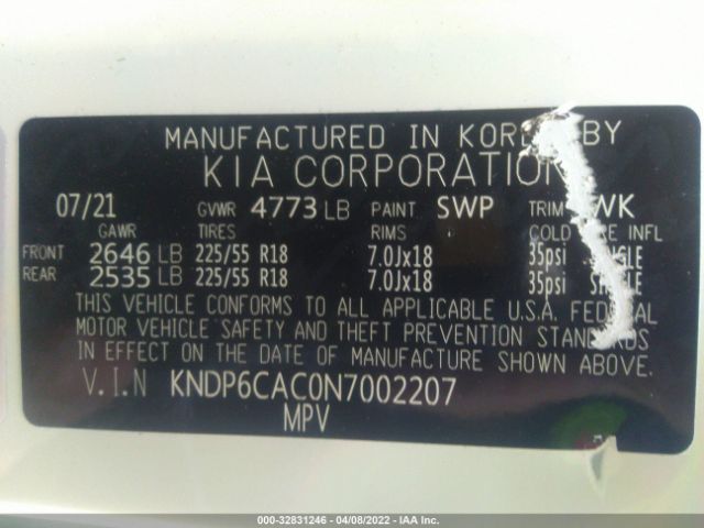 Photo 8 VIN: KNDP6CAC0N7002207 - KIA SPORTAGE 