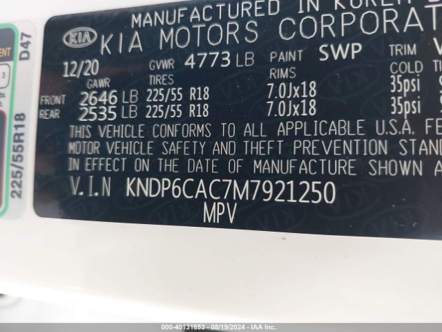 Photo 8 VIN: KNDP6CAC7M7921250 - KIA SPORTAGE 