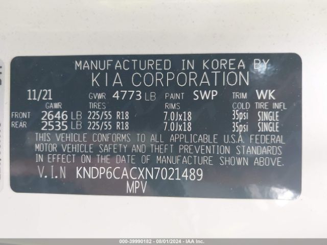 Photo 8 VIN: KNDP6CACXN7021489 - KIA SPORTAGE 