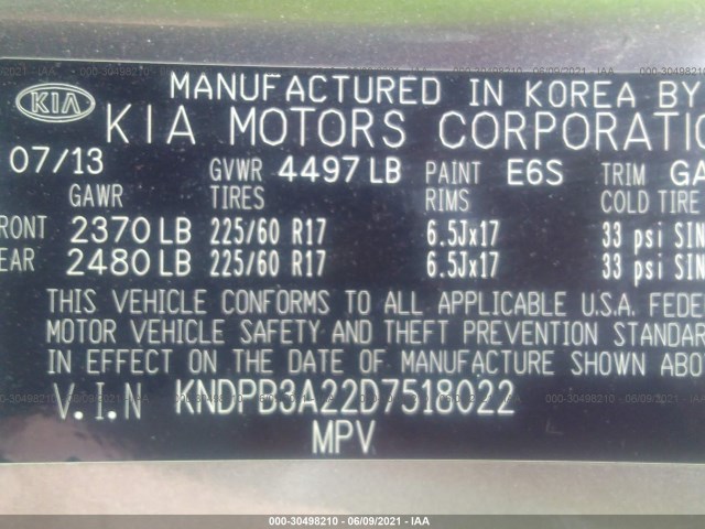 Photo 8 VIN: KNDPB3A22D7518022 - KIA SPORTAGE 