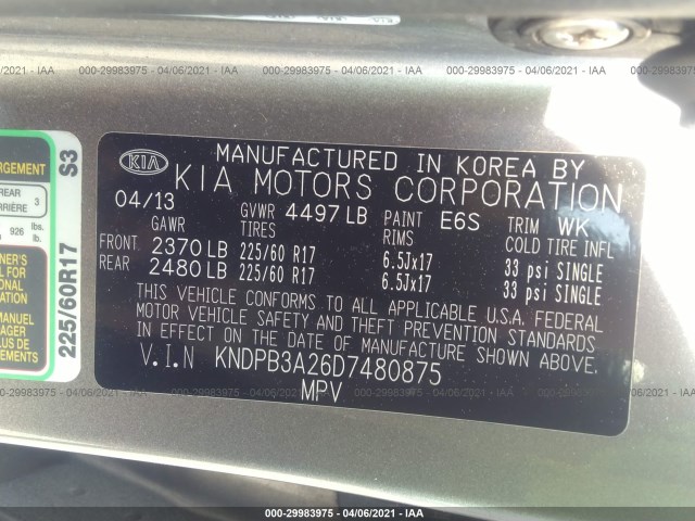 Photo 8 VIN: KNDPB3A26D7480875 - KIA SPORTAGE 