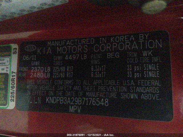 Photo 8 VIN: KNDPB3A29B7176548 - KIA SPORTAGE 