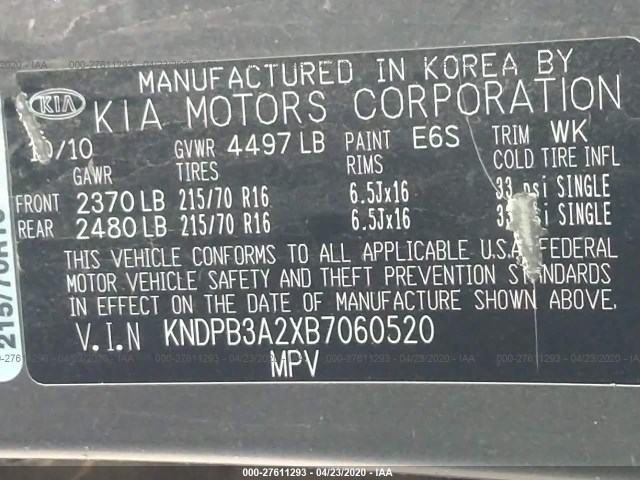 Photo 8 VIN: KNDPB3A2XB7060520 - KIA SPORTAGE 