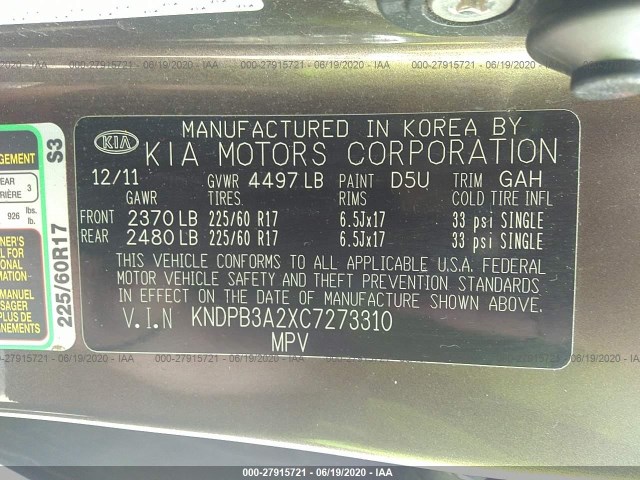 Photo 8 VIN: KNDPB3A2XC7273310 - KIA SPORTAGE 