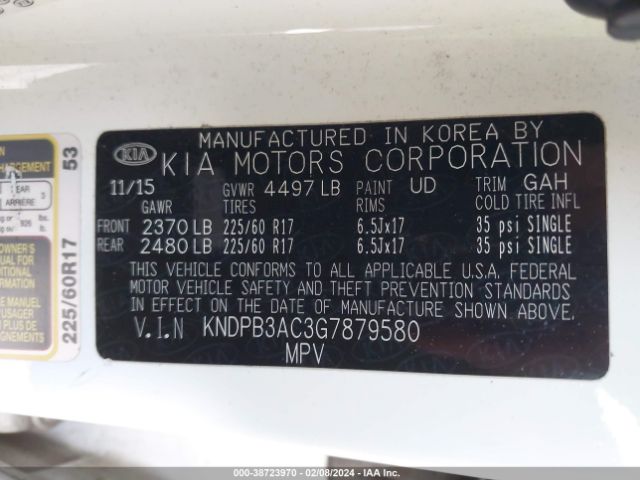 Photo 8 VIN: KNDPB3AC3G7879580 - KIA SPORTAGE 