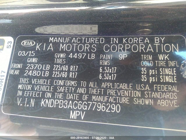 Photo 8 VIN: KNDPB3AC6G7796290 - KIA SPORTAGE 