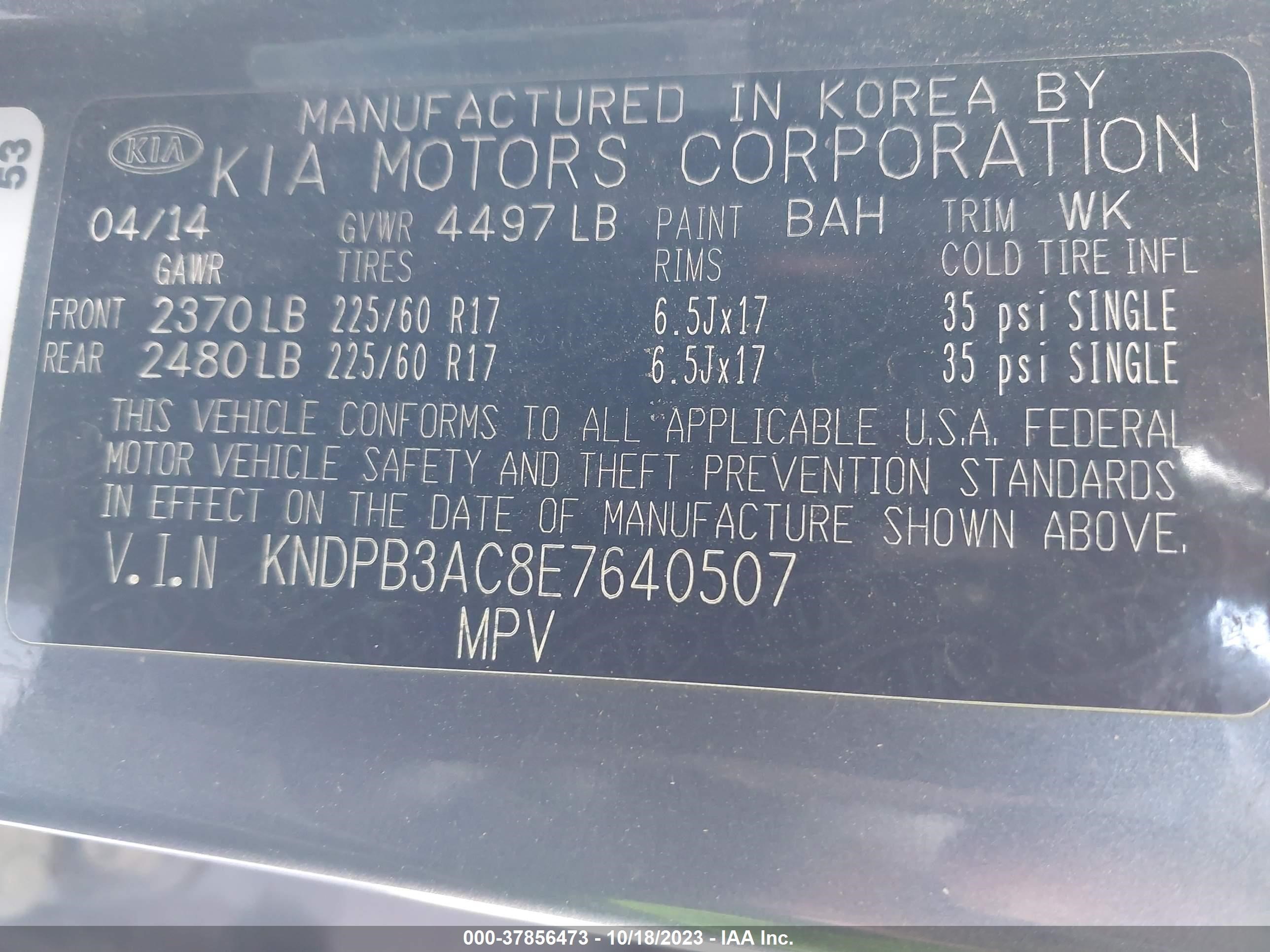 Photo 8 VIN: KNDPB3AC8E7640507 - KIA SPORTAGE 