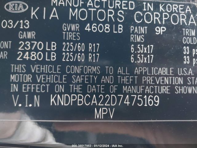 Photo 8 VIN: KNDPBCA22D7475169 - KIA SPORTAGE 