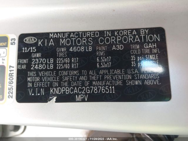 Photo 8 VIN: KNDPBCAC2G7876511 - KIA SPORTAGE 