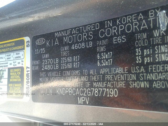 Photo 8 VIN: KNDPBCAC2G7877190 - KIA SPORTAGE 