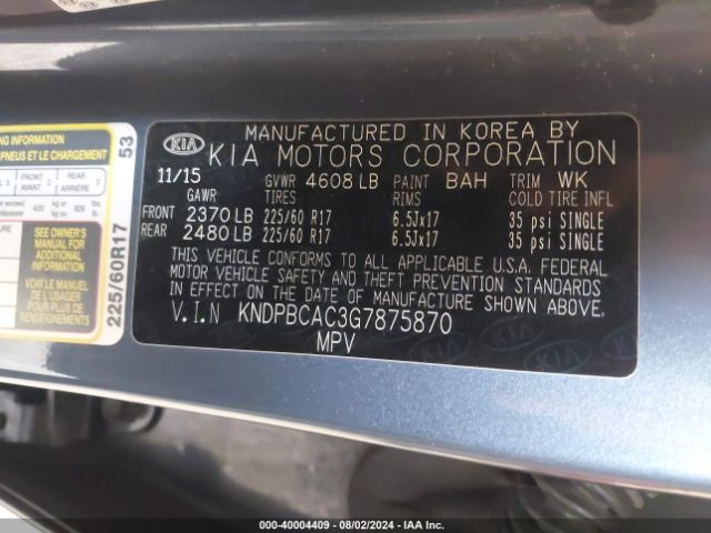 Photo 8 VIN: KNDPBCAC3G7875870 - KIA SPORTAGE 