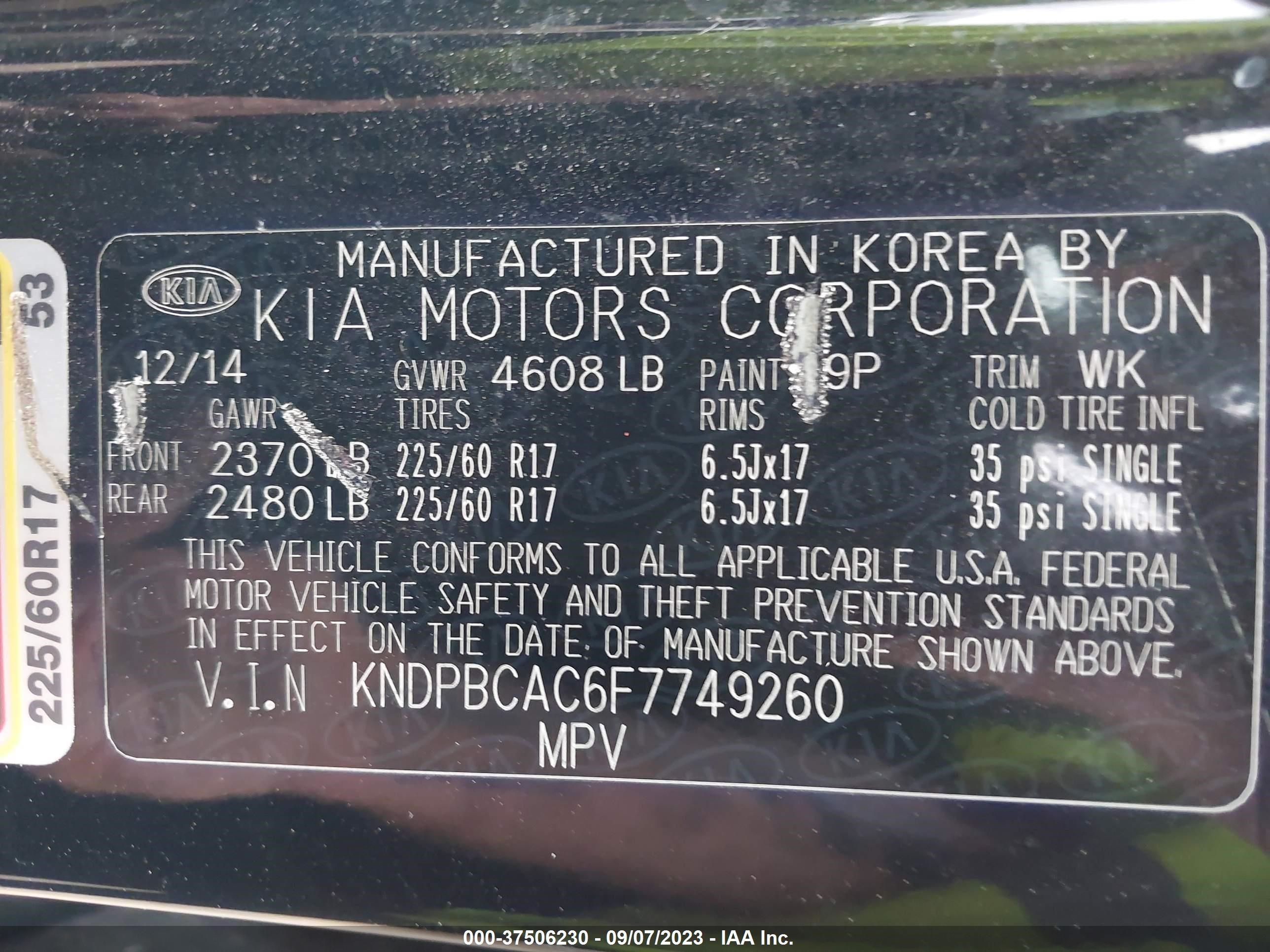 Photo 8 VIN: KNDPBCAC6F7749260 - KIA SPORTAGE 