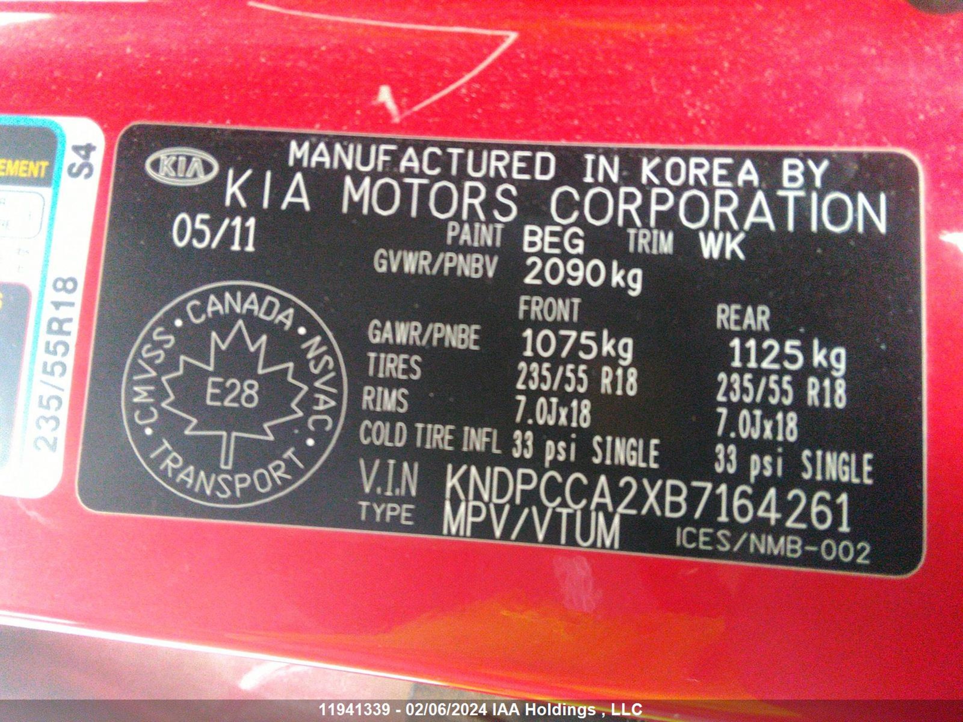 Photo 8 VIN: KNDPCCA2XB7164261 - KIA SPORTAGE 