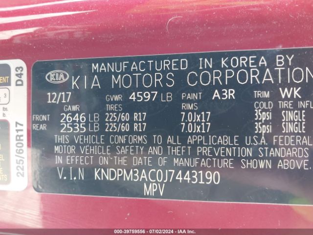 Photo 8 VIN: KNDPM3AC0J7443190 - KIA SPORTAGE 