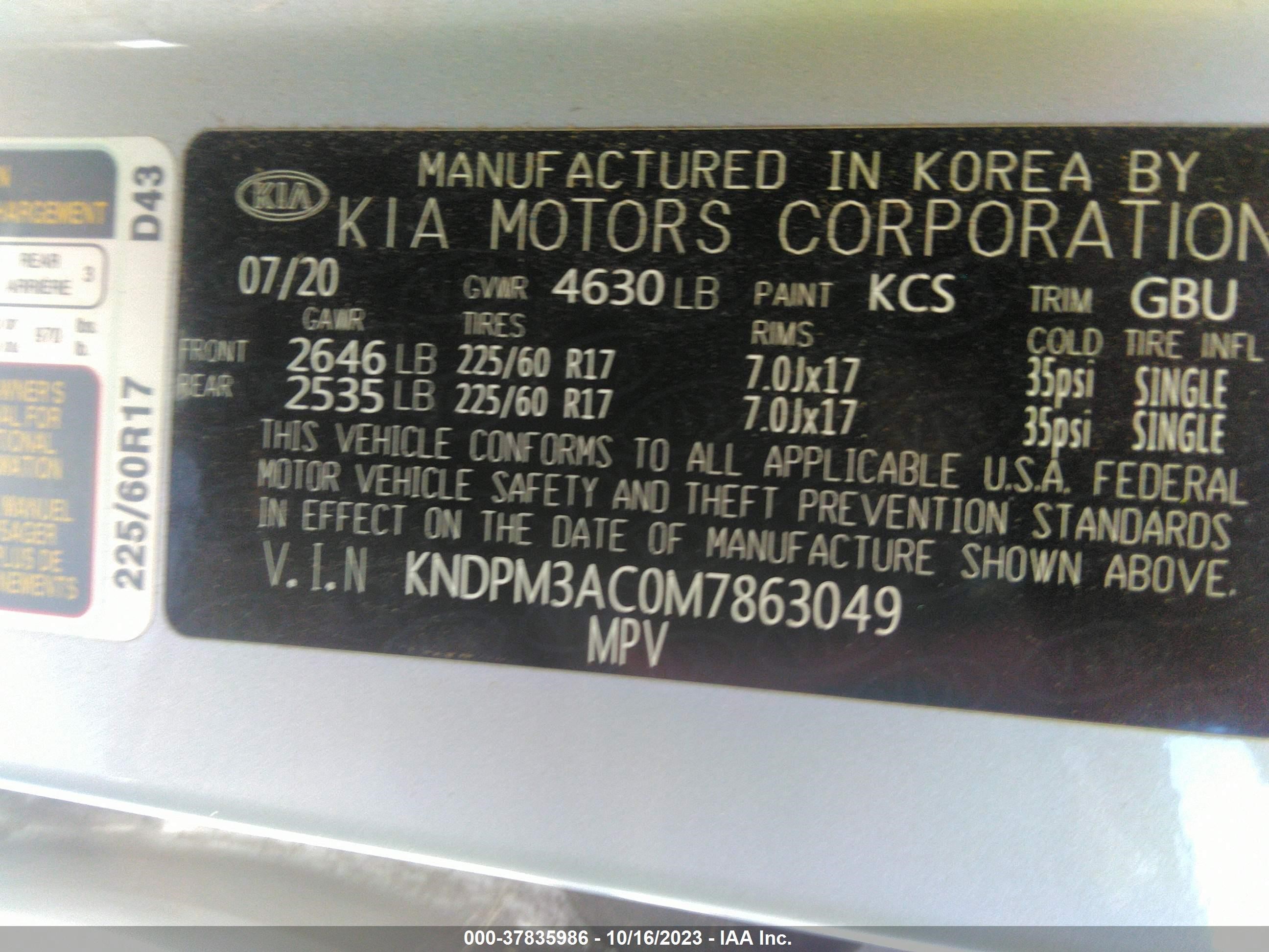 Photo 8 VIN: KNDPM3AC0M7863049 - KIA SPORTAGE 