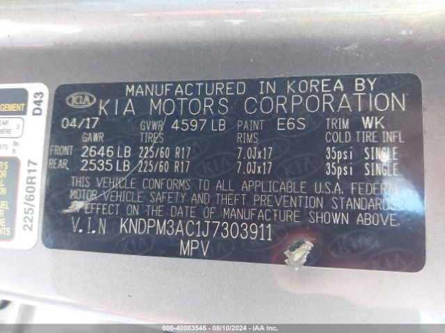 Photo 8 VIN: KNDPM3AC1J7303911 - KIA SPORTAGE 