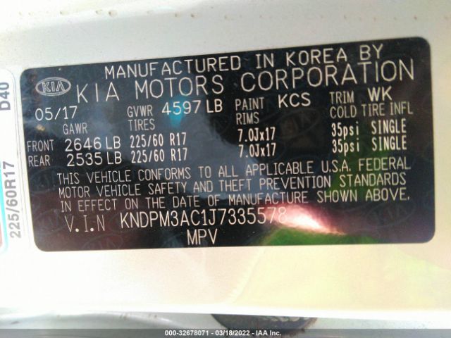 Photo 8 VIN: KNDPM3AC1J7335578 - KIA SPORTAGE 