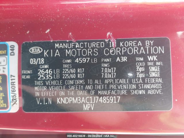 Photo 8 VIN: KNDPM3AC1J7485917 - KIA SPORTAGE 