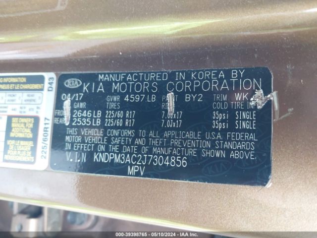 Photo 8 VIN: KNDPM3AC2J7304856 - KIA SPORTAGE 