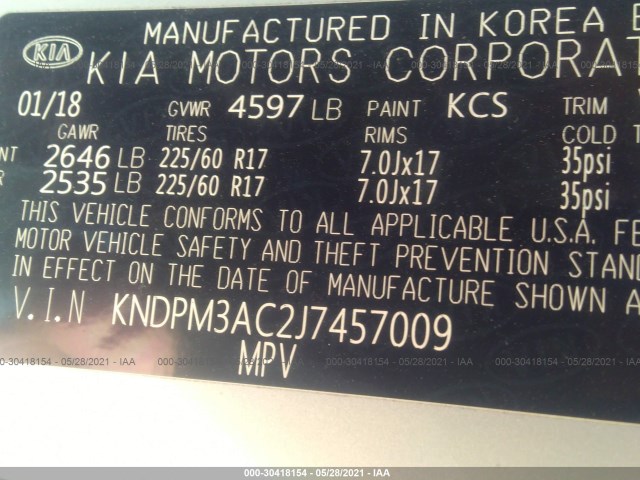 Photo 8 VIN: KNDPM3AC2J7457009 - KIA SPORTAGE 