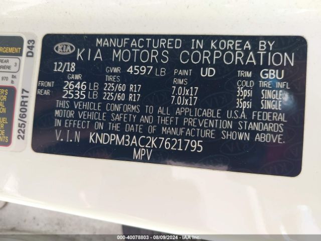 Photo 8 VIN: KNDPM3AC2K7621795 - KIA SPORTAGE 