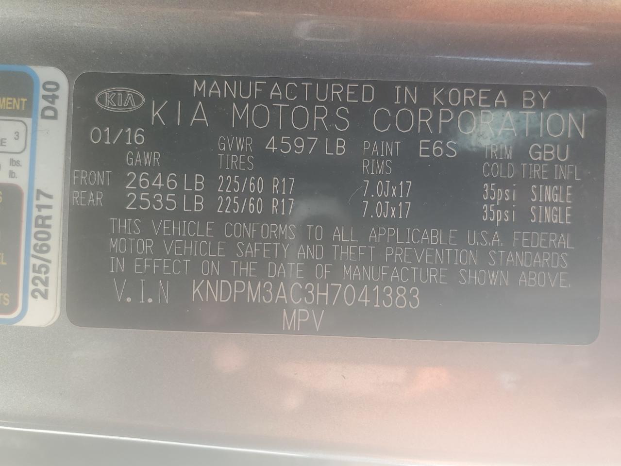 Photo 12 VIN: KNDPM3AC3H7041383 - KIA SPORTAGE 