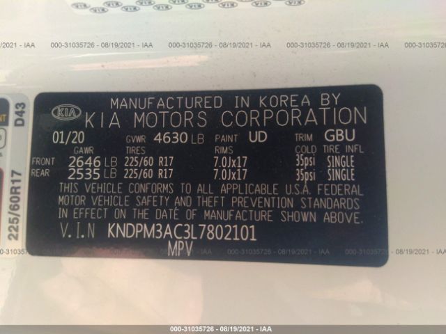 Photo 8 VIN: KNDPM3AC3L7802101 - KIA SPORTAGE 