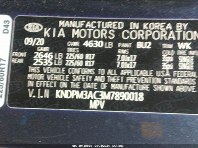 Photo 8 VIN: KNDPM3AC3M7890018 - KIA SPORTAGE 