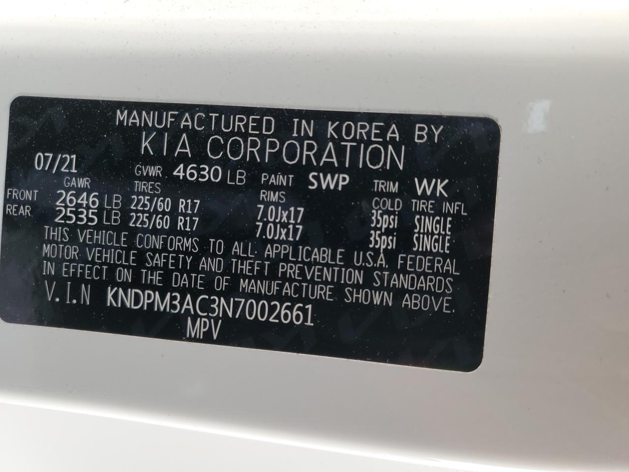 Photo 13 VIN: KNDPM3AC3N7002661 - KIA SPORTAGE 