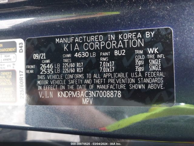 Photo 8 VIN: KNDPM3AC3N7008878 - KIA SPORTAGE 