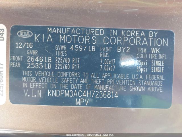 Photo 8 VIN: KNDPM3AC4H7236814 - KIA SPORTAGE 