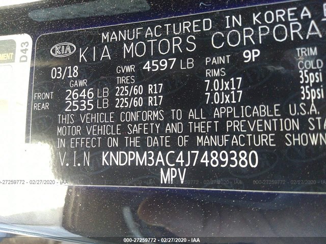 Photo 8 VIN: KNDPM3AC4J7489380 - KIA SPORTAGE 