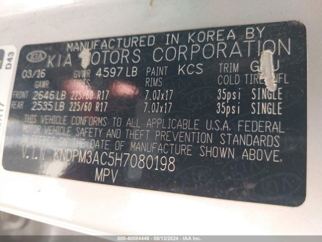 Photo 8 VIN: KNDPM3AC5H7080198 - KIA SPORTAGE 