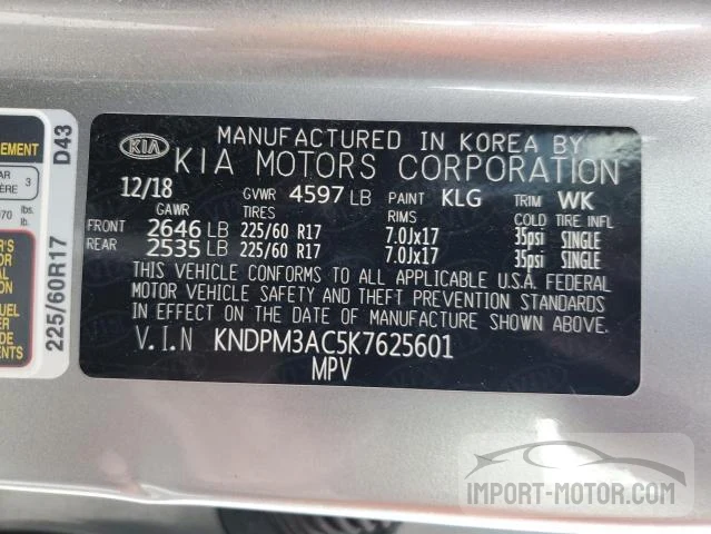 Photo 12 VIN: KNDPM3AC5K7625601 - KIA SPORTAGE 