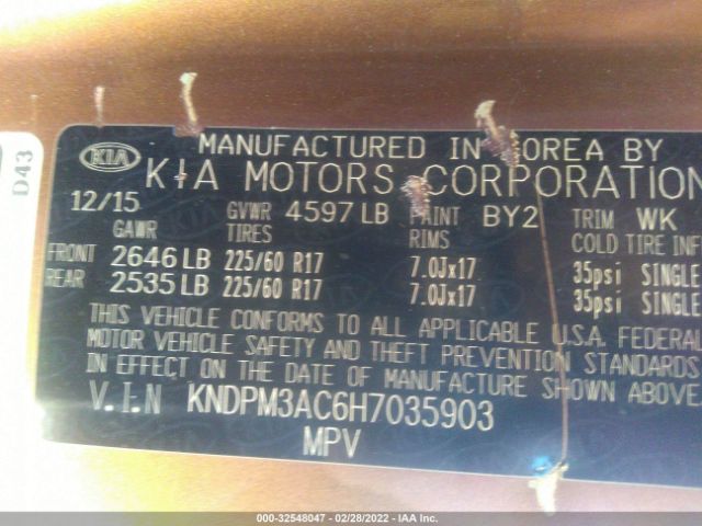 Photo 8 VIN: KNDPM3AC6H7035903 - KIA SPORTAGE 