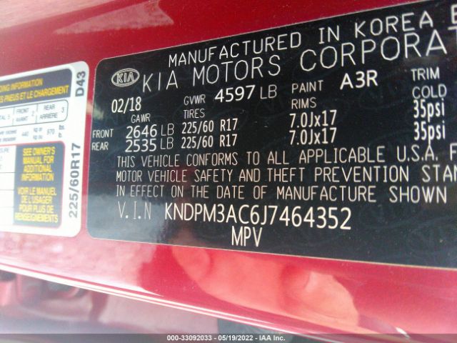 Photo 8 VIN: KNDPM3AC6J7464352 - KIA SPORTAGE 