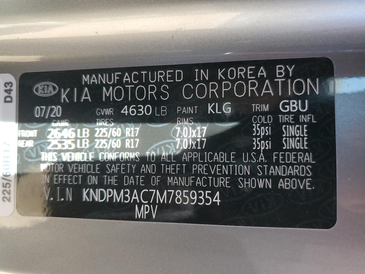 Photo 12 VIN: KNDPM3AC7M7859354 - KIA SPORTAGE 