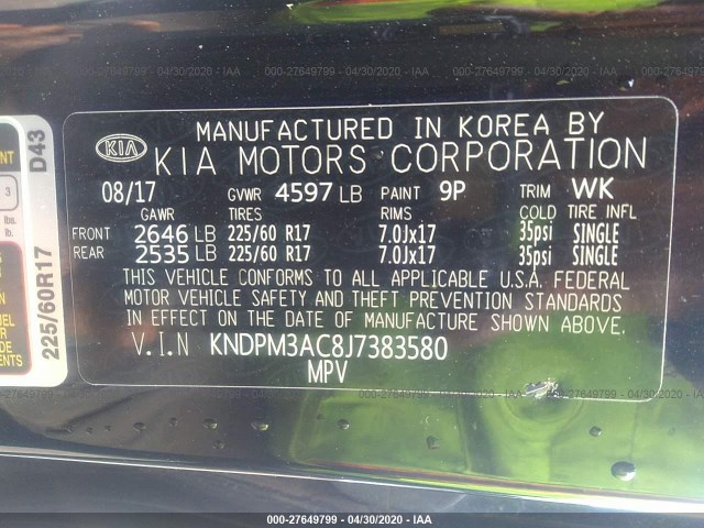 Photo 8 VIN: KNDPM3AC8J7383580 - KIA SPORTAGE 