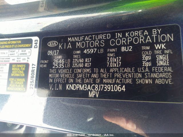 Photo 8 VIN: KNDPM3AC8J7391064 - KIA SPORTAGE 