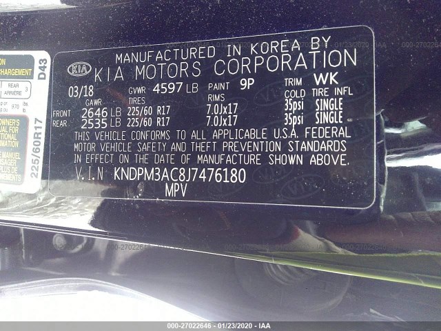 Photo 8 VIN: KNDPM3AC8J7476180 - KIA SPORTAGE 