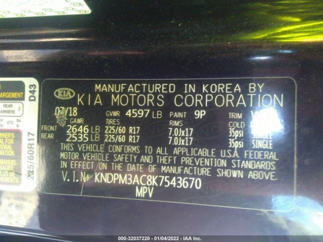 Photo 8 VIN: KNDPM3AC8K7543670 - KIA SPORTAGE 