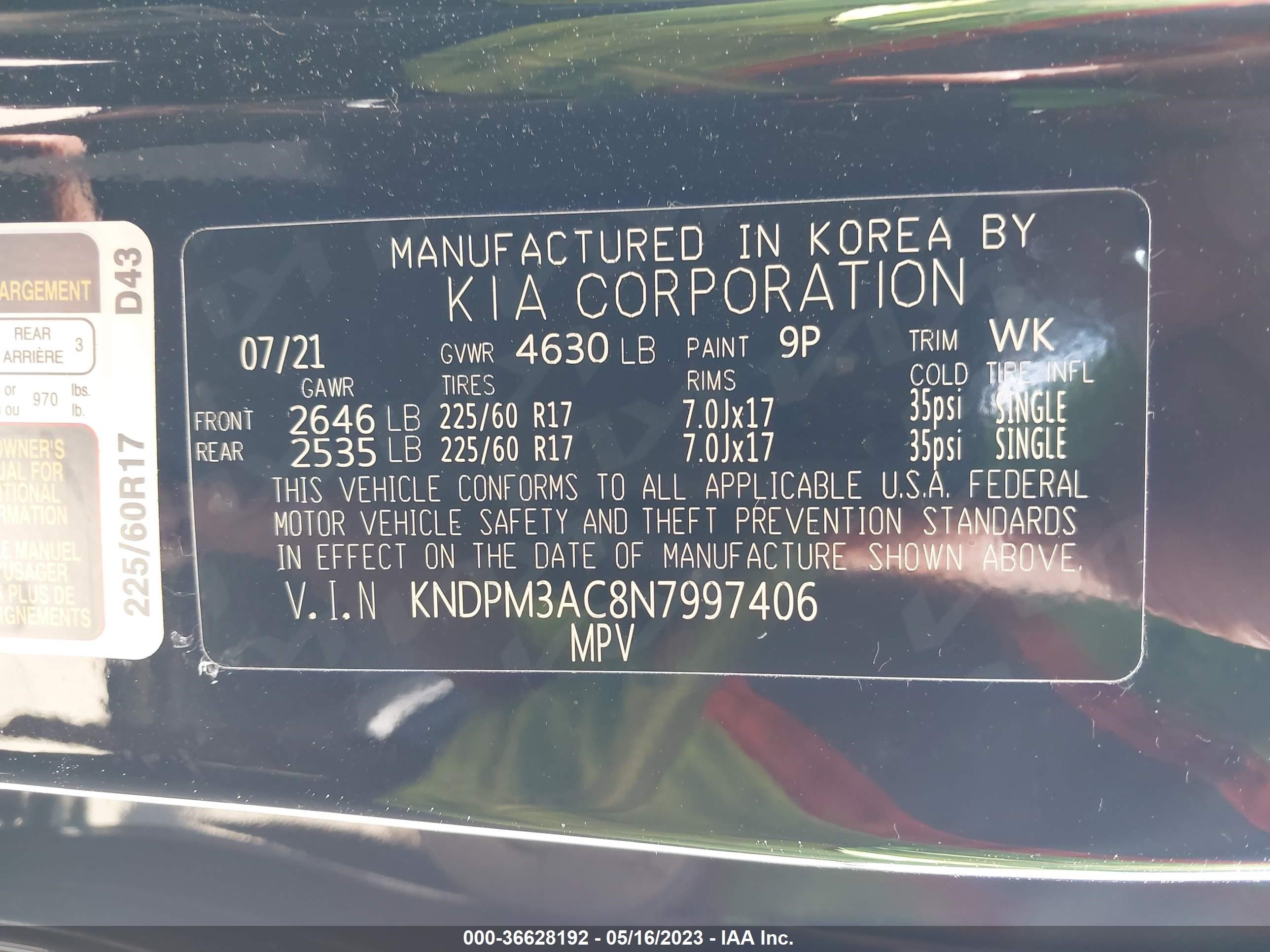 Photo 8 VIN: KNDPM3AC8N7997406 - KIA SPORTAGE 