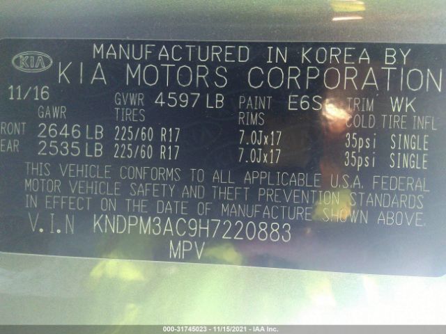 Photo 8 VIN: KNDPM3AC9H7220883 - KIA SPORTAGE 