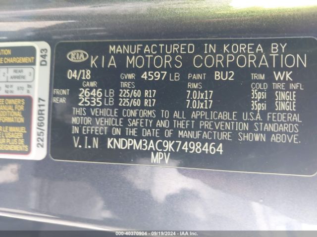 Photo 8 VIN: KNDPM3AC9K7498464 - KIA SPORTAGE 