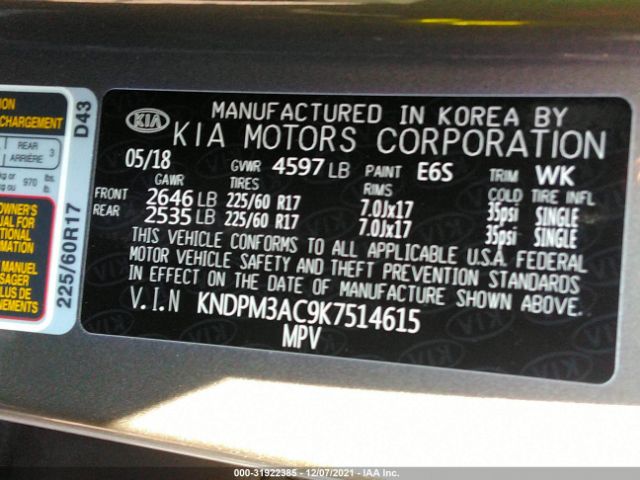 Photo 8 VIN: KNDPM3AC9K7514615 - KIA SPORTAGE 