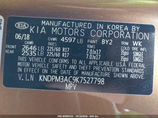 Photo 8 VIN: KNDPM3AC9K7527798 - KIA SPORTAGE 