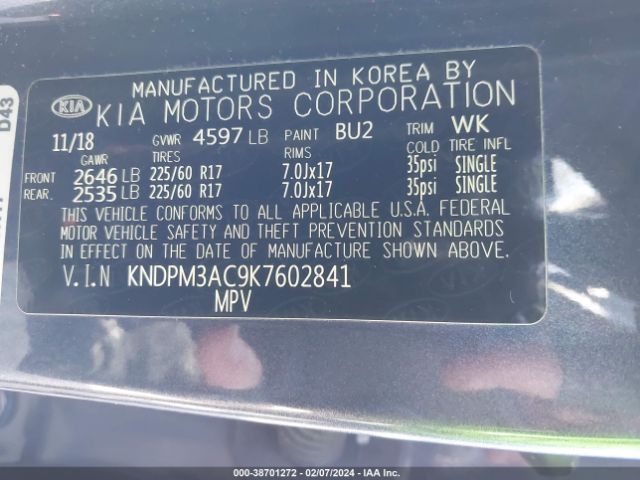 Photo 8 VIN: KNDPM3AC9K7602841 - KIA SPORTAGE 