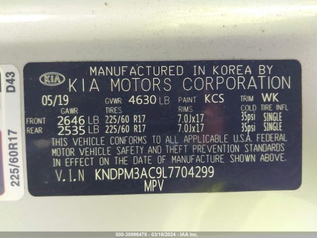 Photo 8 VIN: KNDPM3AC9L7704299 - KIA SPORTAGE 